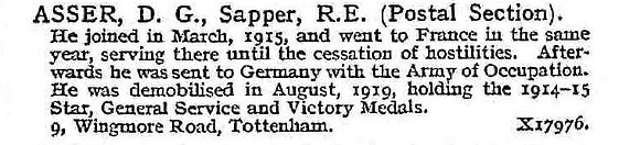 Asser D G Sapper Royal Engineers