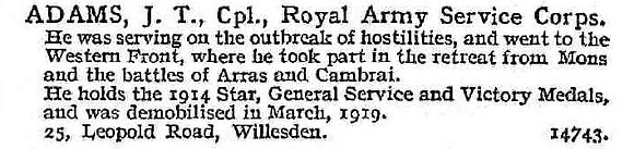 Adams J T Cpl Army Service Corps
