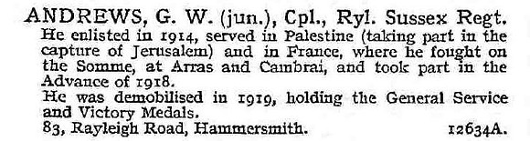 Andrews G W Cpl Royal Sussex Regiment