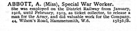 Abbott A Miss Special War Worker 44 Wilson's Road, Hammersmith, London.
