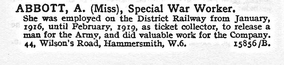 Abbott A Miss Special War Worker 44 Wilson's Road, Hammersmith, London.
