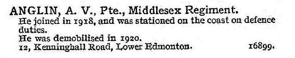 Anglin A V Pte Middlesex Regiment