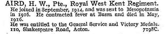 Aird H W Pte Royal West Kent Regiment