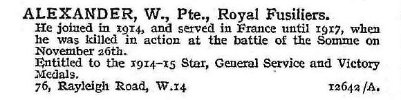 Alexander W Pte Royal Fusiliers