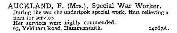 Auckland F Mrs Special War Worker