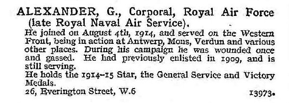 Alexander G Cpl Royal Naval Air Service