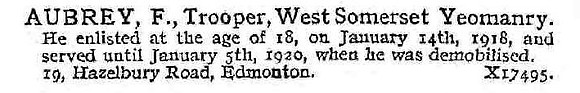 Aubrey F Trpr West Somerset Yeomanry