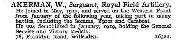 Akerman W Sergt Royal Field Artillery