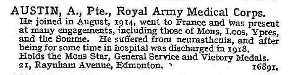 Austin A Pte Royal Army Medical Corps