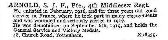 Arnold S J F Pte 4th Middlesex Regiment