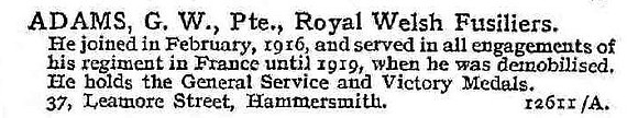 Adams G W Pte Royal Welsh Fusiliers