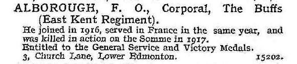 Alborough F O Cpl East Kent Regiment