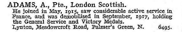 Adams A Pte 14th London Regiment