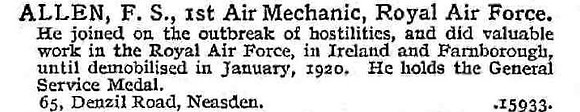 Allen F S 1st Air Mechanic Royal Air Force