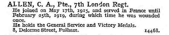Allen C A Pte 7th London Regiment