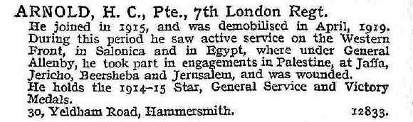 Arnold H C Pte 7th London Regiment
