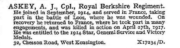 Askey A J Cpl Royal Berkshire Regiment
