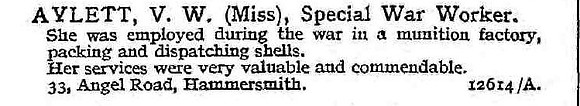 Aylett V W Miss Munitions Worker