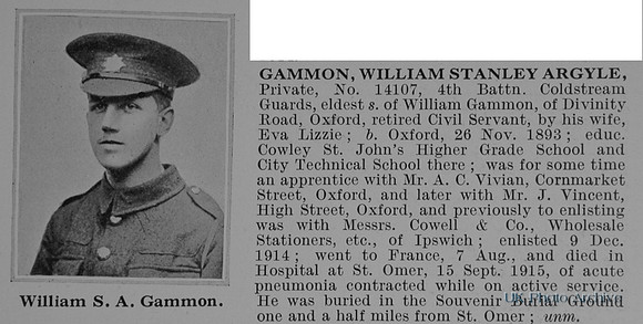 Gammon W S A Pte 14107 4th Coldstream Guards Obit