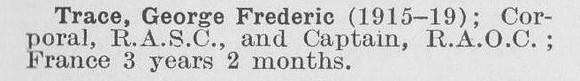Trace G F Captain Army Ordnance Corps