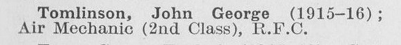 Tomlinson J G Air Mech 2nd Class Royal Flying Corps