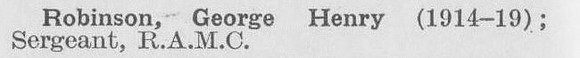 Robinson G H Sergt Royal Army Medical Corps
