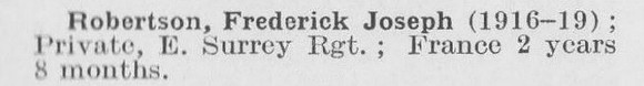 Robertson F J Pte East Surrey Regiment LCC Staff Sewerage And Drainage