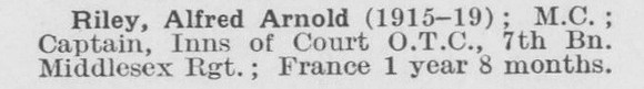 Riley A A Captain 7th Middlesex Regiment