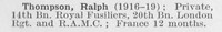 Thompson R Pte Royal Army Medical Corps
