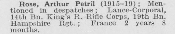 Rose A P LCpl 19th Hampshire Regiment