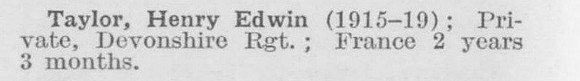 Taylor H E Pte Devonshire Regiment (LCC Staff Barking Outfall Works)
