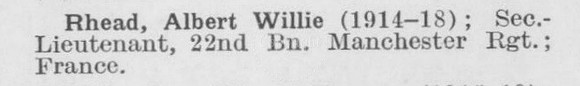 Rhead A W 2nd Lt 22nd Manchester Regiment