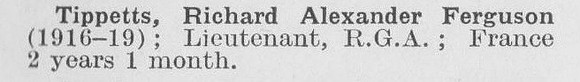 Tippetts R A F Lt Royal Garrison Artillery