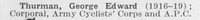 Thurman G E Cpl Army Cyclist Corps And Army Pay Corps