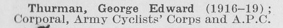 Thurman G E Cpl Army Cyclist Corps And Army Pay Corps