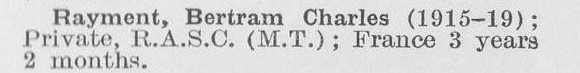 Rayment B C Pte Army Service Corps
