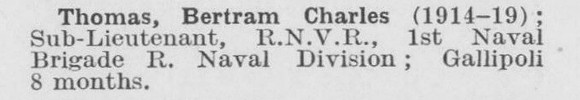 Thomas B C Sub Lt RND Royal Naval Volunteer Reserve