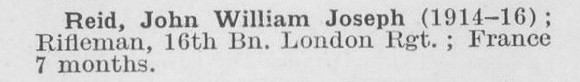 Reid J W J Rfn 16th London Regiment