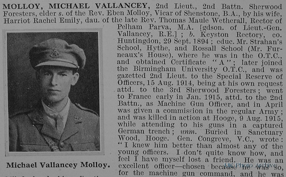 Molloy M V 2nd Lt 2nd Notts And Derby Regiment Obit Part 1