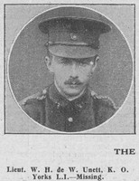Unett W H de W Lt Kings Own Yorkshire Light InfantryThe Graphic 5th Sep 1914