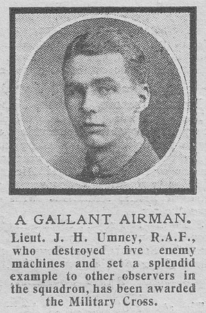 Umney J H Lt MC Royal Air Force The Graphic 29th Oct 1918