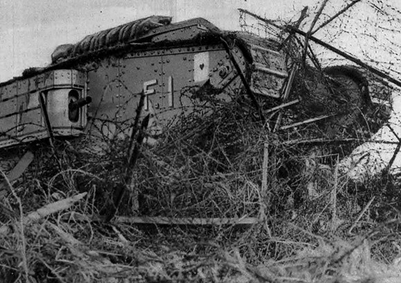 A Tank Charging A German Barbed Wire Entanglement