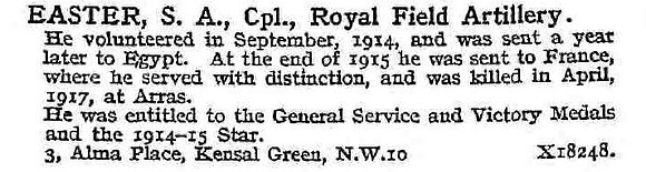 Easter S A Cpl Royal Field Artillery