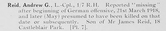 Reid A G LCpl 7th Black Watch Photo Available Plate 7