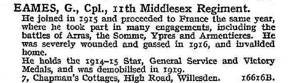Eames G Cpl 11th Middlesex Regiment