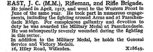 East J C Rfn MM 2nd Rifle Brigade