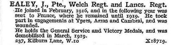 Ealey J Pte Welsh Regiment