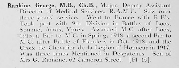 Rankine G Major Royal Army Medical Corps Photo Available Plate 10