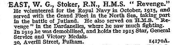 East W G Stoker HMS Revenge Royal Navy