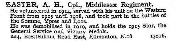 Easter A H Cpl Middlesex Regiment